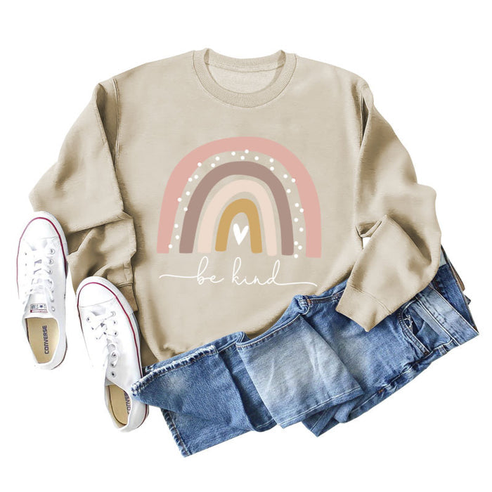 Be Kind Rainbow Print Round Neck Long Sleeve Women's Large Sweater