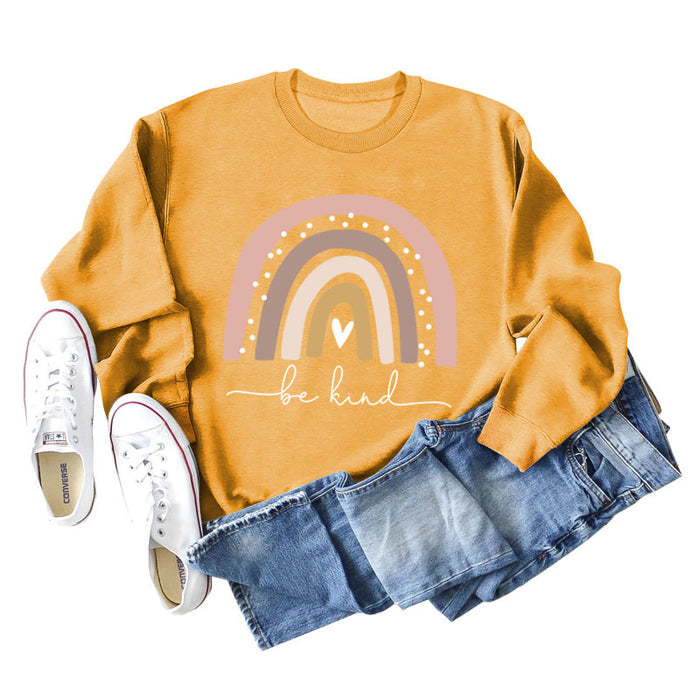 Be Kind Rainbow Print Round Neck Long Sleeve Women's Large Sweater