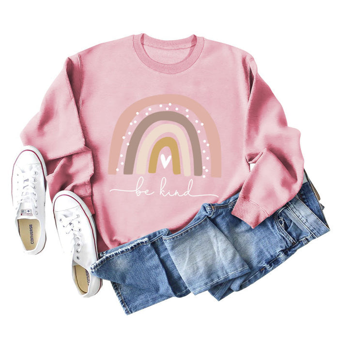 Be Kind Rainbow Print Round Neck Long Sleeve Women's Large Sweater