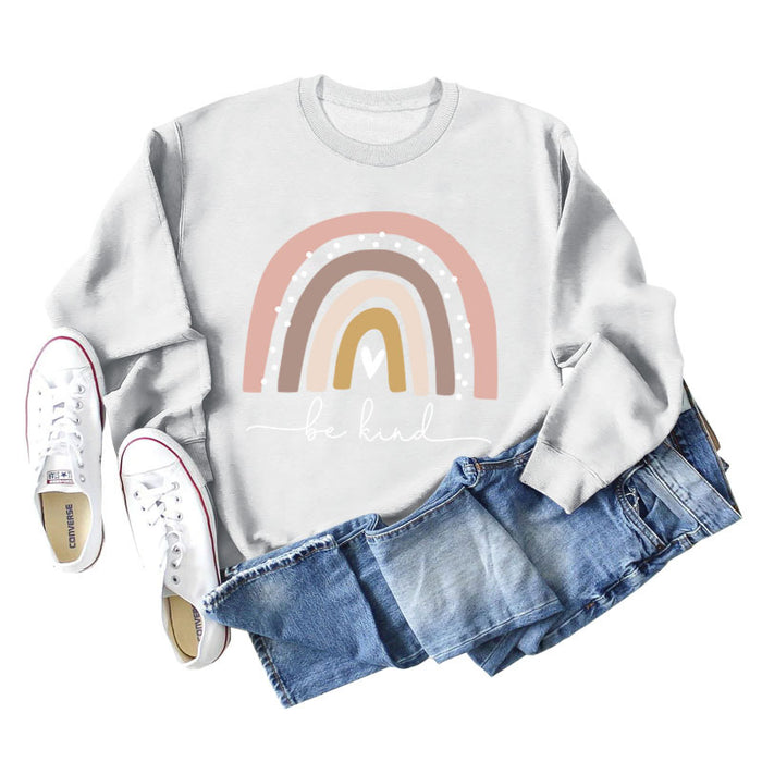 Be Kind Rainbow Print Round Neck Long Sleeve Women's Large Sweater