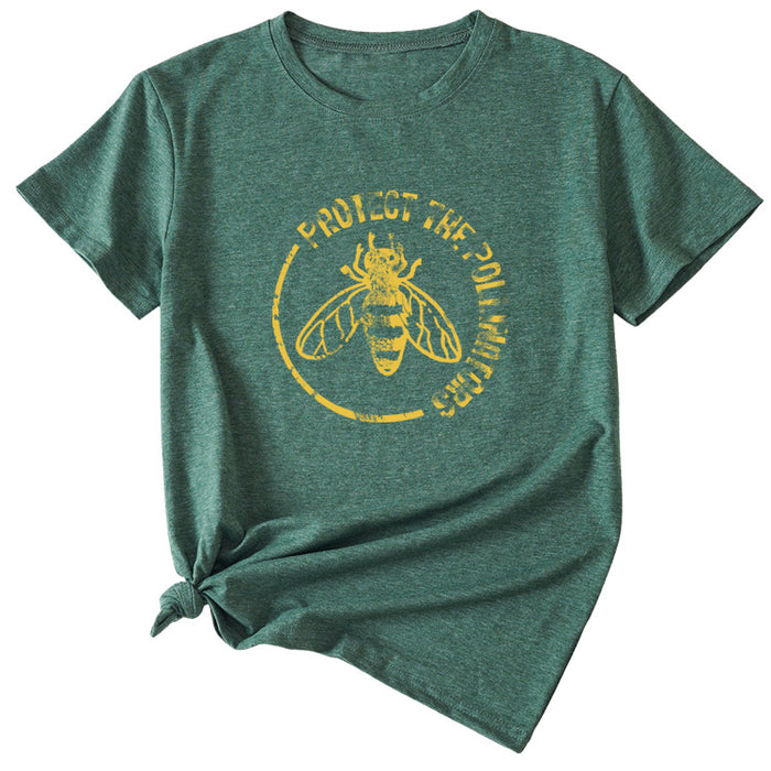 Bee Protect The Pollinators Pattern Short Sleeved T-shirt