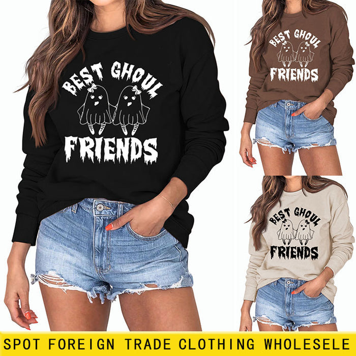 BEST GHOUL FRIENDS WOMEN'S MONOGRAM PRINT BOTTOMED CREWNECK SWEATSHIRT