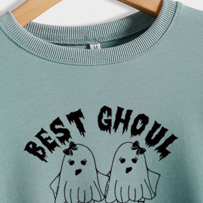 BEST GHOUL FRIENDS WOMEN'S MONOGRAM PRINT BOTTOMED CREWNECK SWEATSHIRT