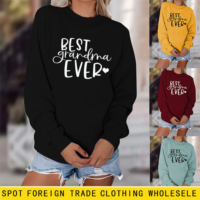 Best Grandma Ever Letters Simple Fashion Round Neck Loose Long-sleeved Sweater for Women