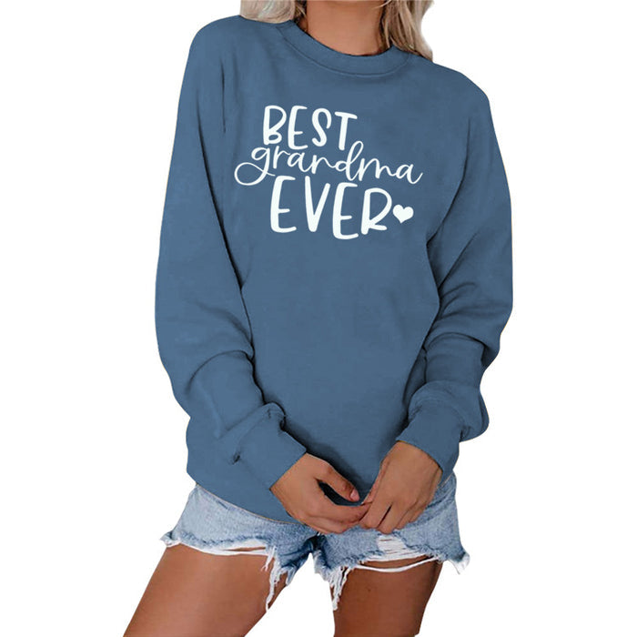 Best Grandma Ever Letters Simple Fashion Round Neck Loose Long-sleeved Sweater for Women