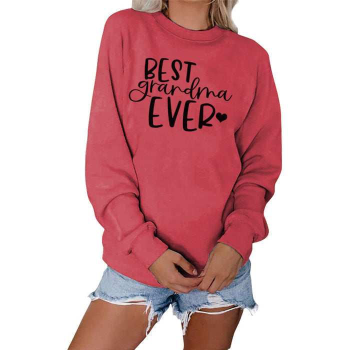 Best Grandma Ever Letters Simple Fashion Round Neck Loose Long-sleeved Sweater for Women