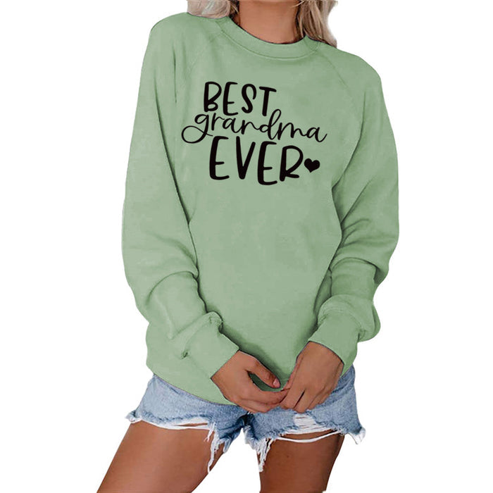 Best Grandma Ever Letters Simple Fashion Round Neck Loose Long-sleeved Sweater for Women