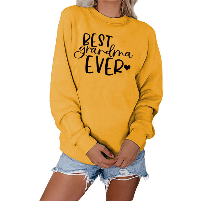 Best Grandma Ever Letters Simple Fashion Round Neck Loose Long-sleeved Sweater for Women