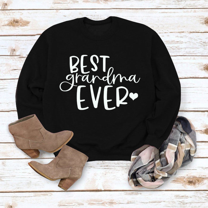 Best Grandma Ever Letters Simple Fashion Round Neck Loose Long-sleeved Sweater for Women