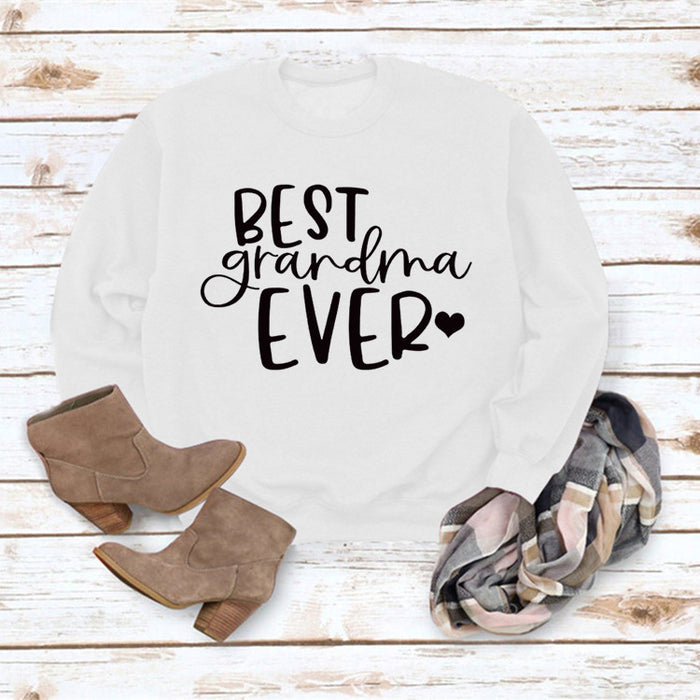 Best Grandma Ever Letters Simple Fashion Round Neck Loose Long-sleeved Sweater for Women