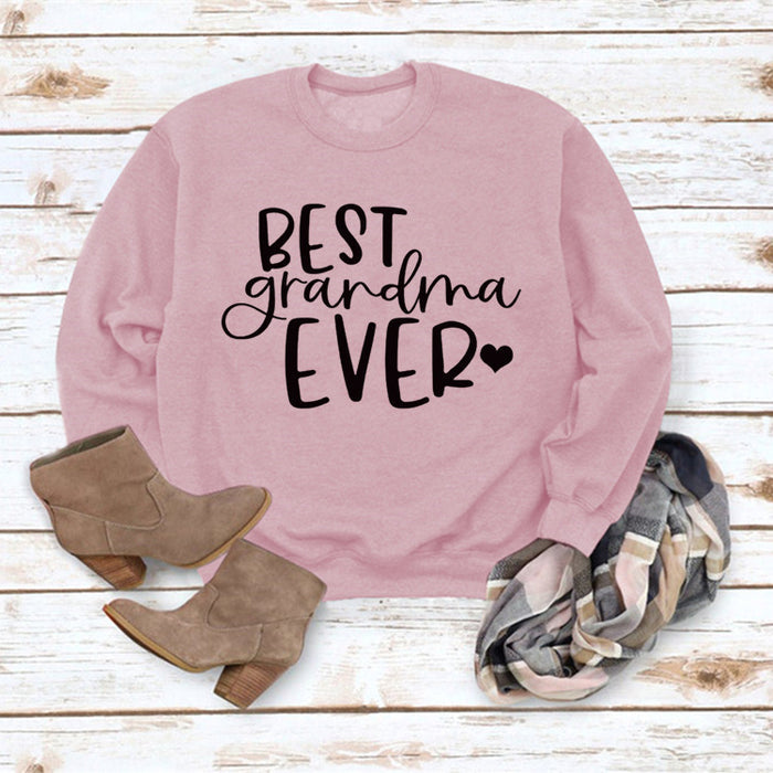 Best Grandma Ever Letters Simple Fashion Round Neck Loose Long-sleeved Sweater for Women