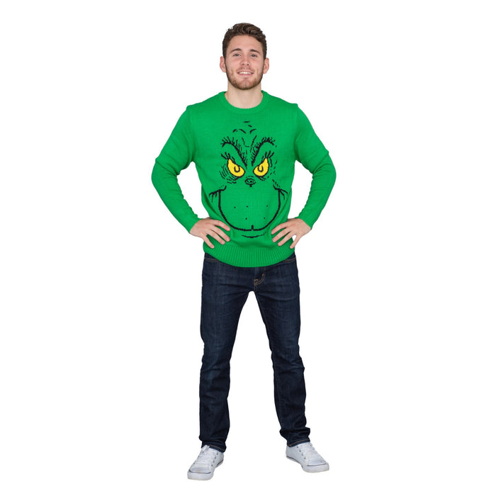 Big Face Adult Unisex Holiday Season Grinch Ugly Christmas Sweater