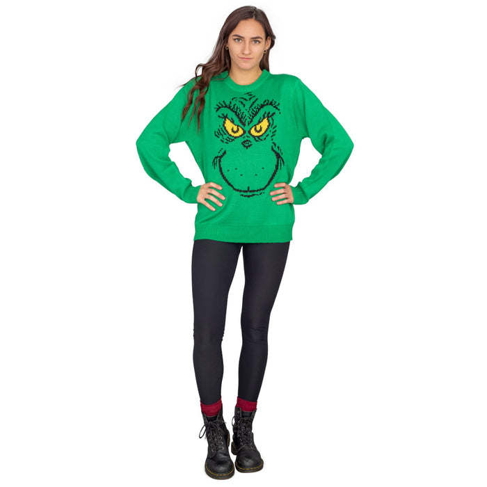 Big Face Adult Unisex Holiday Season Grinch Ugly Christmas Sweater