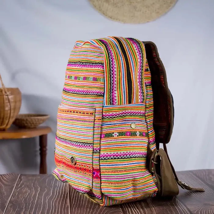 Vindigo orange embroidered cotton backpack alternate side view