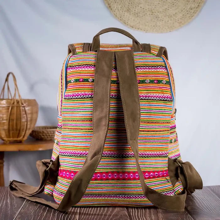 Vindigo orange embroidered cotton backpack back view