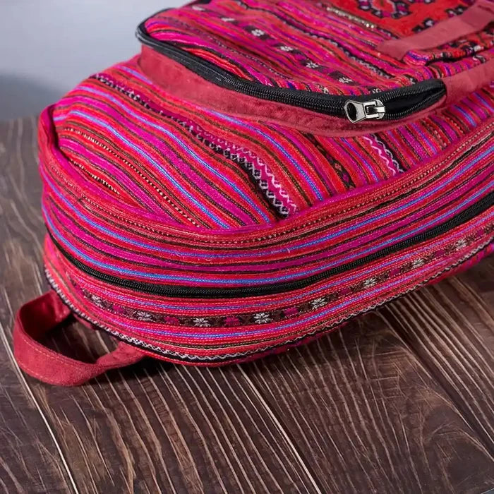 Vindigo pink embroidered cotton backpack bottom view