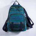 Vindigo green embroidered cotton backpack with Hmong pattern front view