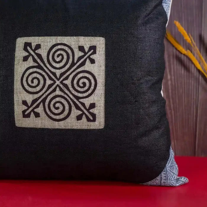 Vindigo cushion cover black embroidered spiral embroidery detail