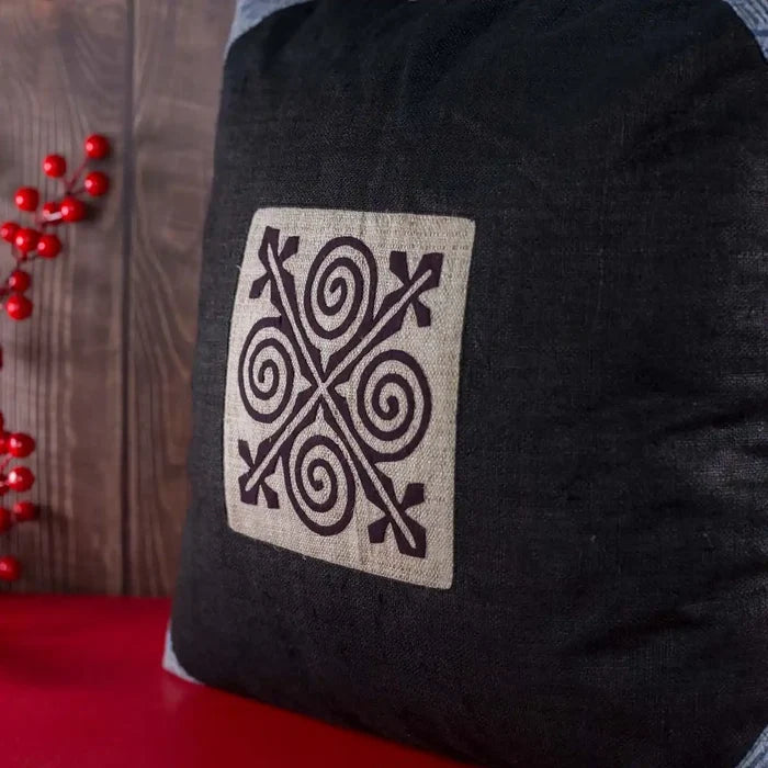 Vindigo cushion cover black embroidered spiral side display