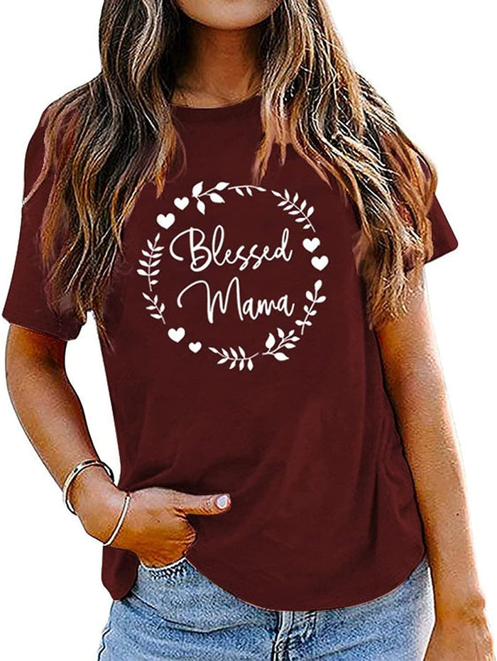 Blessed Mama Shirt Women Floral Mom T-Shirt