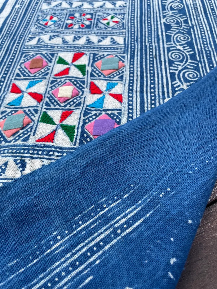 Block print batik with embroidery and appliqué on cotton