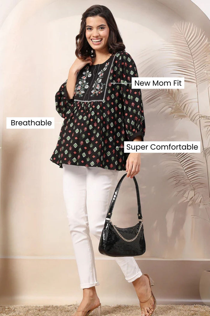 Bloom and Ease Floral Print; print adds charm to the maternity top.