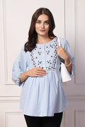 Blossom Blue Dobby Top; texture offers comfort and style for daily wear.