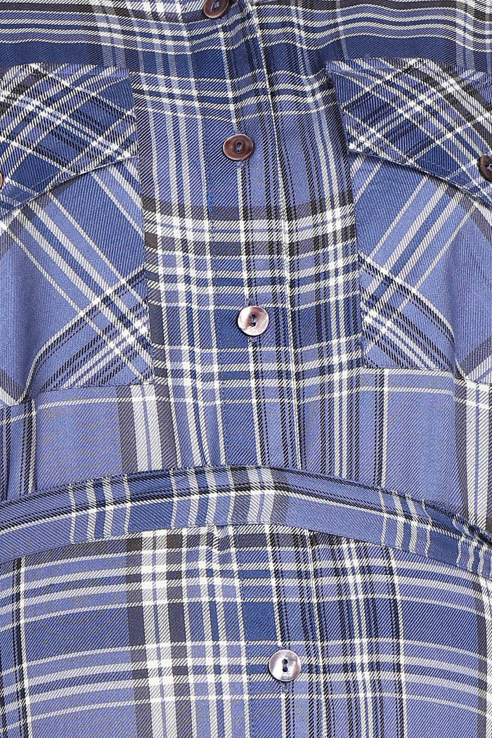 Close Up of Rayon Fabric Detail on Powder Blue 100% Viscose Rayon Check Shirt Zipless Feeding Dress