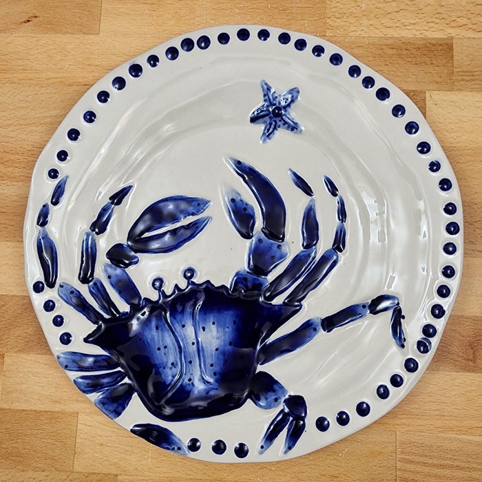 Blue Crab Magic Sea Plate Embossed 14" Round Platter Nautical by Blue Sky