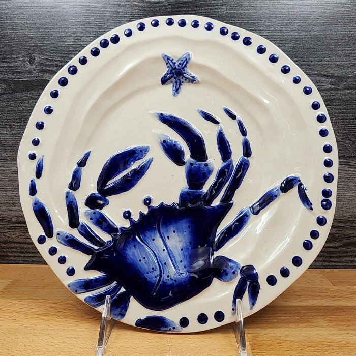 Blue Crab Magic Sea Plate Embossed 14" Round Platter Nautical by Blue Sky