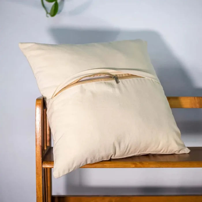 Vindigo cushion cover navy embroidered red center back plain view