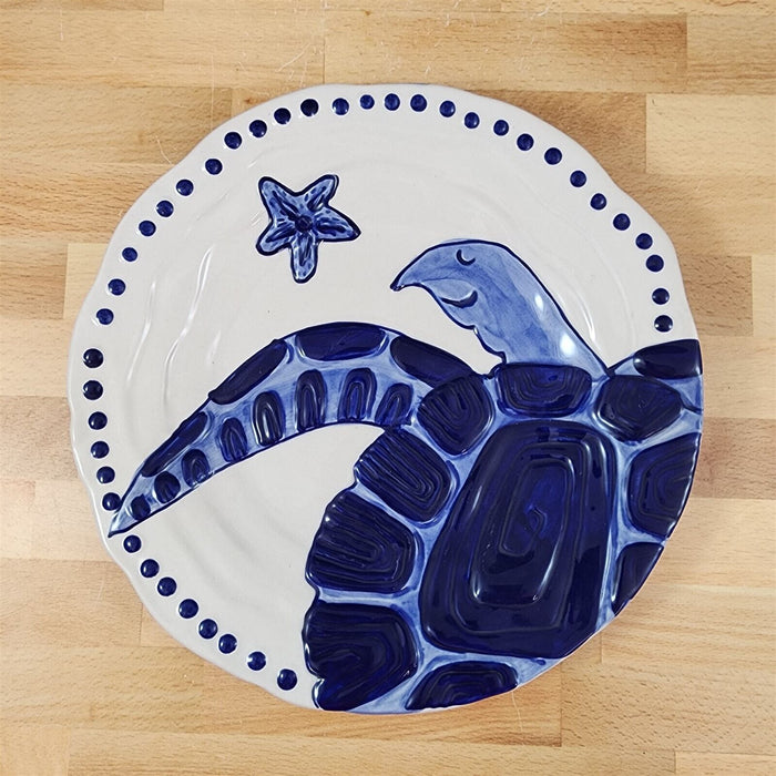 Blue Magic Sea Turtle Plate Embossed 10" Round Platter Nautical by Blue Sky