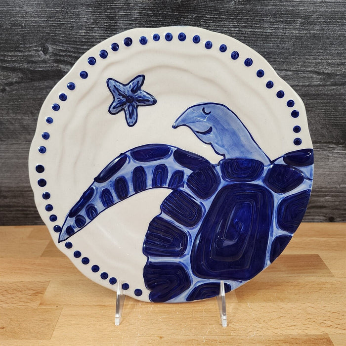 Blue Magic Sea Turtle Plate Embossed 10" Round Platter Nautical by Blue Sky