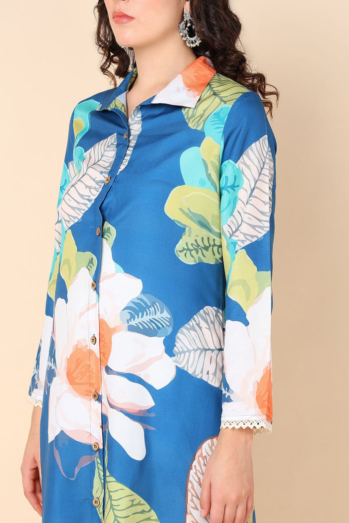 Blue Maternity Kurti Pant Set with Zipless Feeding & Pocket - House Of Zelena™