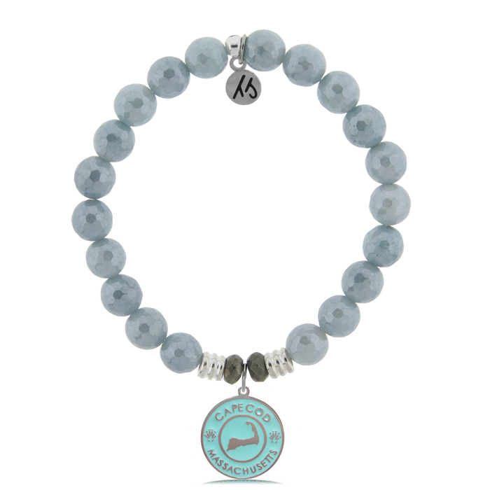 Blue Quartzite Stone Bracelet with Cape Cod Enamel Sterling Silver Charm