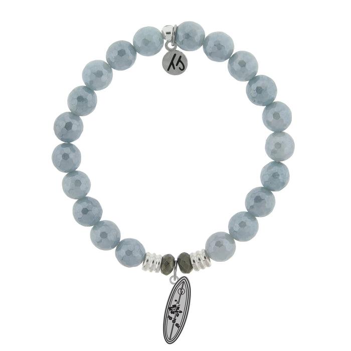 Blue Quartzite Stone Bracelet with Ride the Wave Sterling Silver Charm
