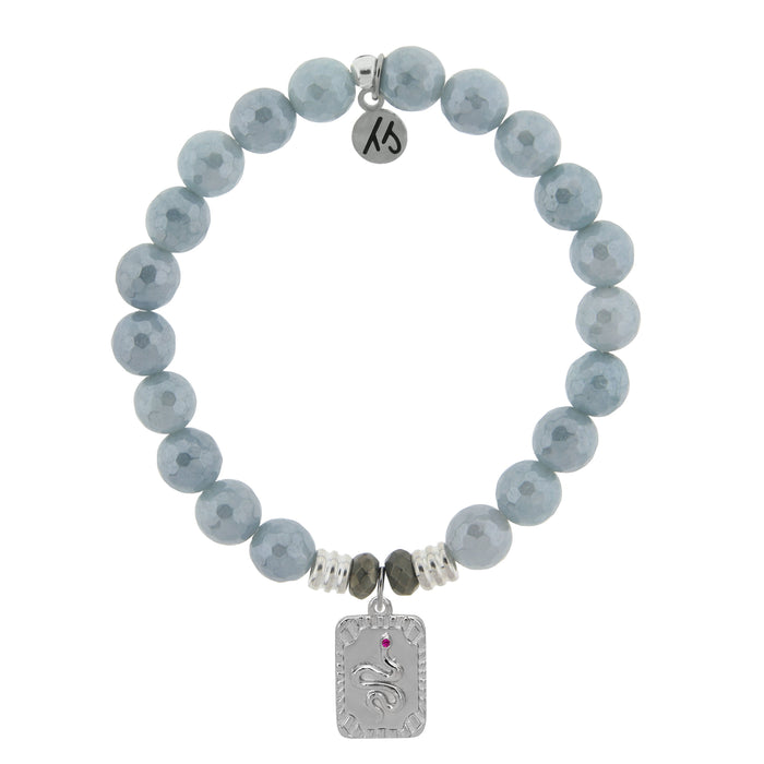Blue Quartzite Stone Bracelet with Snake Sterling Silver Charm