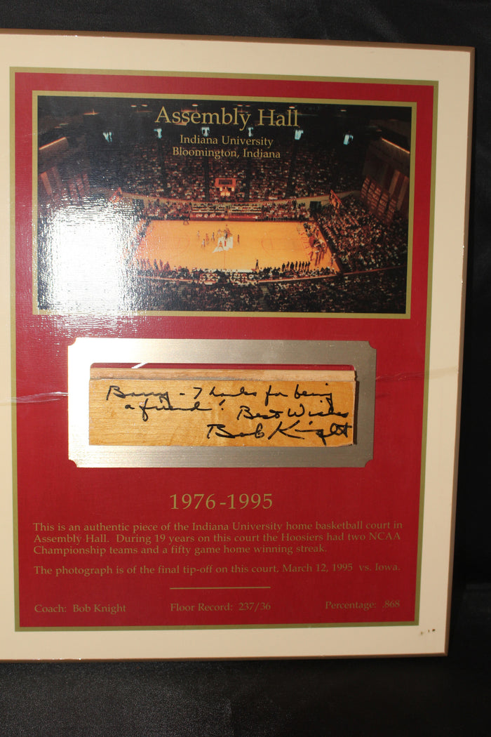 Bob Knight Autographed Indiana University Assembly Hall Floor Plaque - Vintage Indy Sports