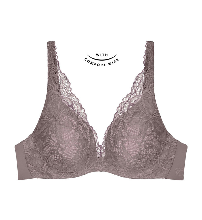GREY TRIUMPH BODY MAKE UP ILLUSION LACE WIRED PADDED