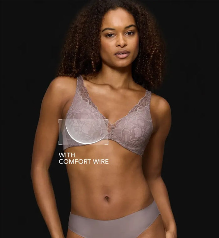 GREY TRIUMPH BODY MAKE UP ILLUSION LACE WIRED PADDED