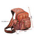 Vindigo red hemp tribal backpack with size measurements