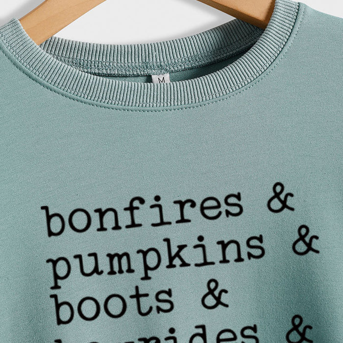 Bonfires Pumpkins Thanksgiving Letter Long-sleeved Sweatshirt Woman