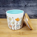 Botanical Canister & Lid Embossed 4" Ceramic White Jar Floral Summer Blue Sky