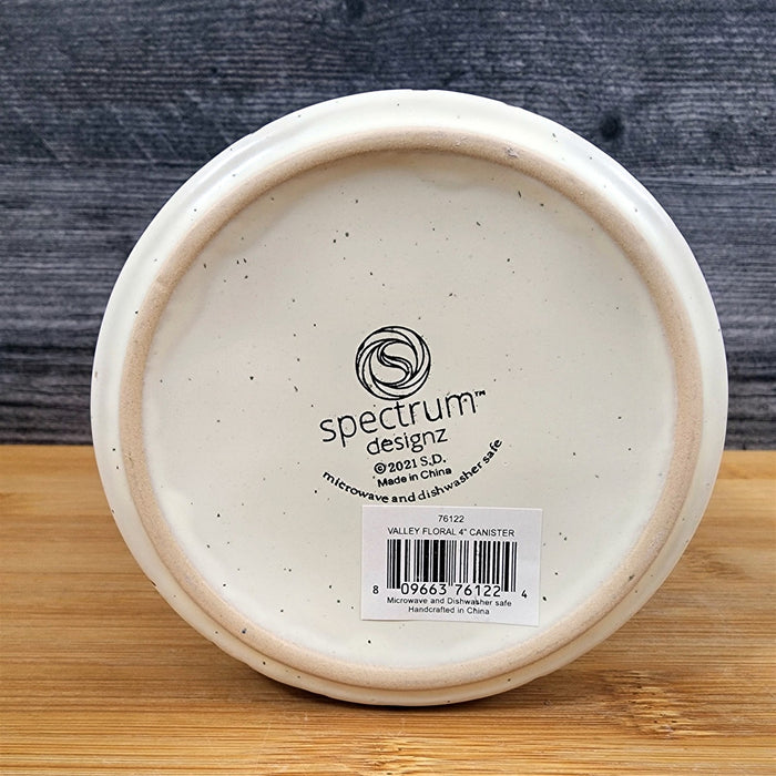 Botanical Canister & Lid Embossed 4" Ceramic White Jar Floral Summer Blue Sky