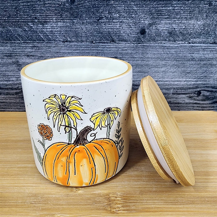 Botanical Harvest Pumpkin Canister & Lid 4" Ceramic White Jar Kimpton Blue Sky