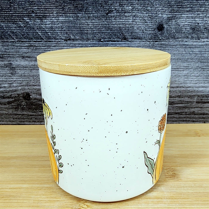 Botanical Harvest Pumpkin Canister & Lid 4" Ceramic White Jar Kimpton Blue Sky