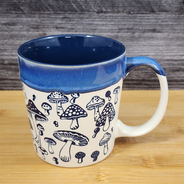 Botanical Mushroom Embossed Coffee Mug Ceramic 17oz Tea Cup Blue Sky