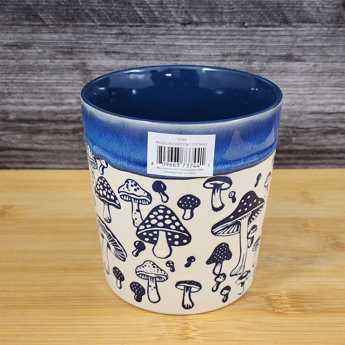 Botanical Mushroom Embossed Coffee Mug Ceramic 17oz Tea Cup Blue Sky