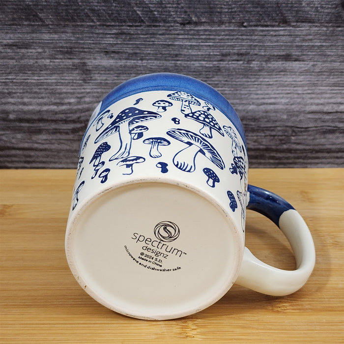 Botanical Mushroom Embossed Coffee Mug Ceramic 17oz Tea Cup Blue Sky