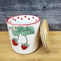 Botanical Strawberry Fields Canister & Lid 4 " Ceramic White Jar Floral Blue Sky